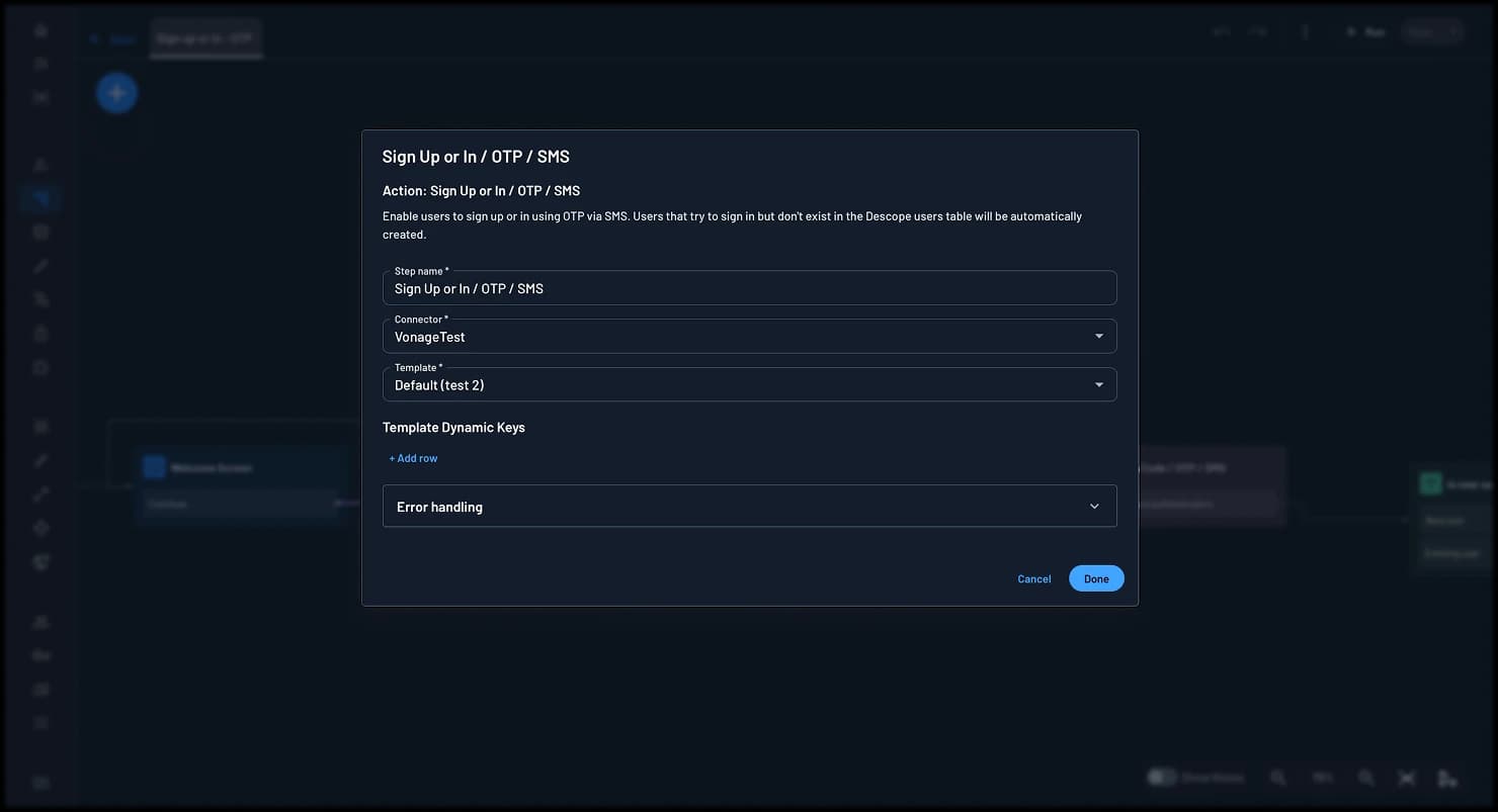 Selecting Vonage explicitly for an OTP action in a flow