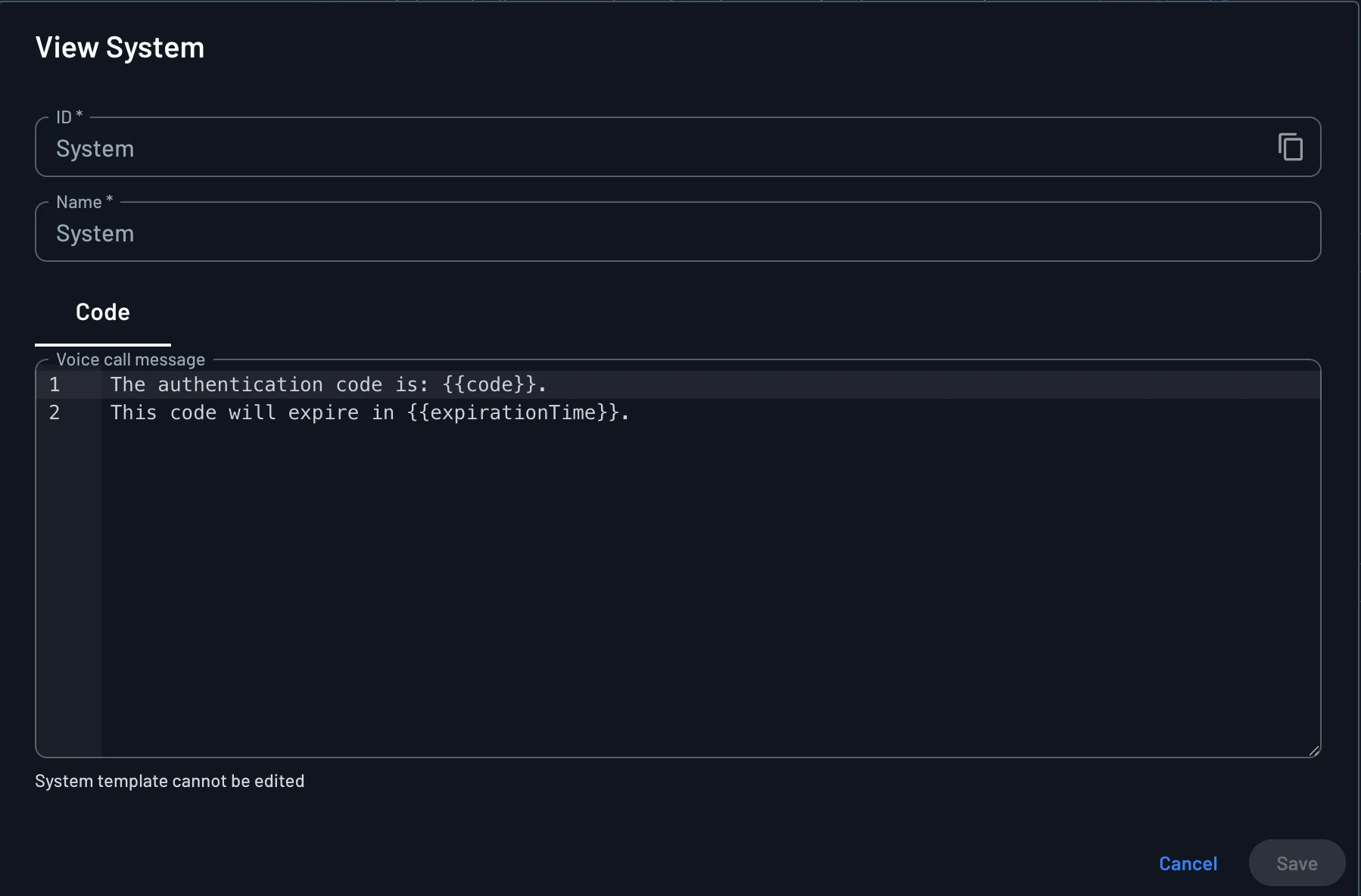 Default voice call OTP message template