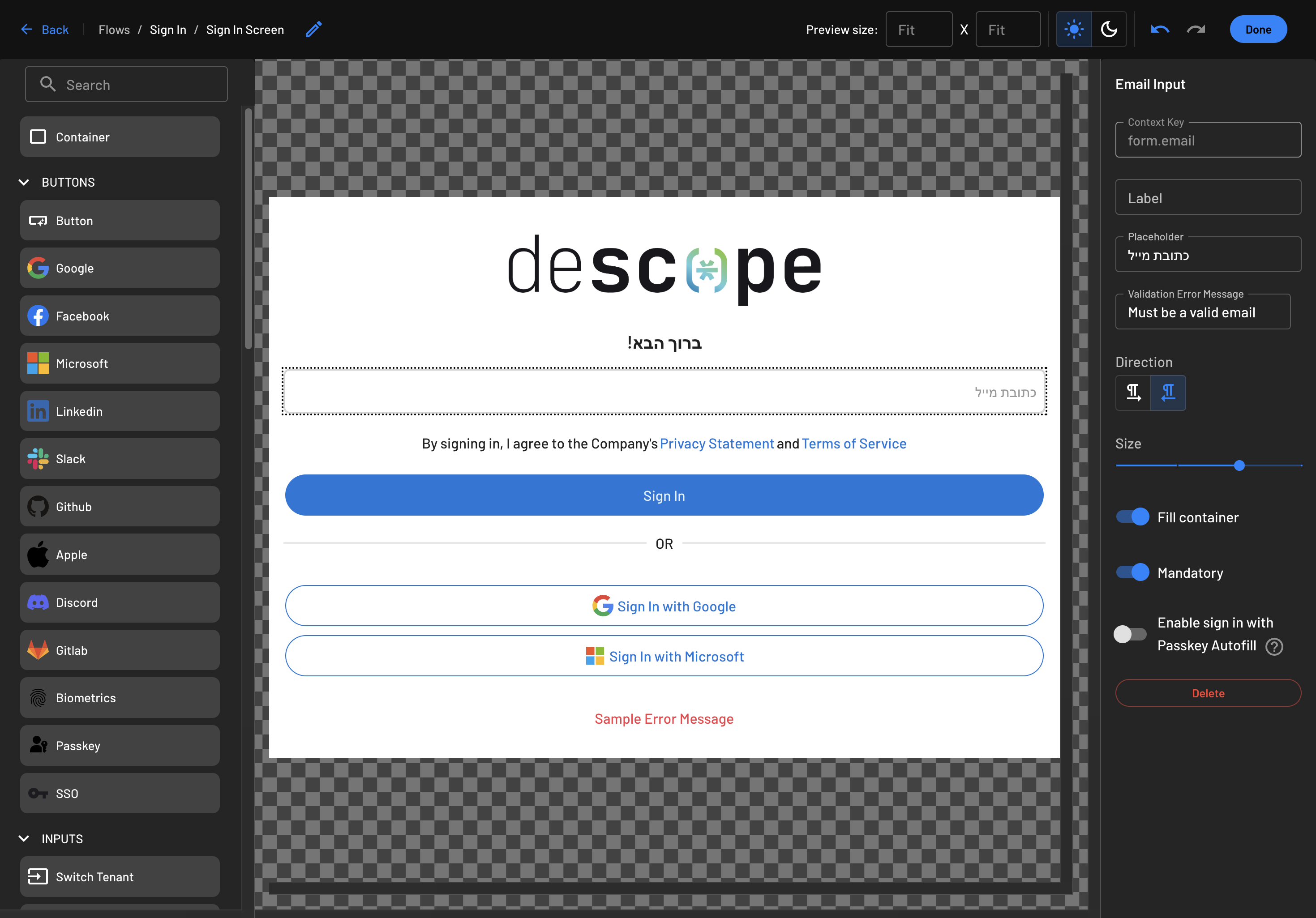 Descope Text Direction and Allign example.