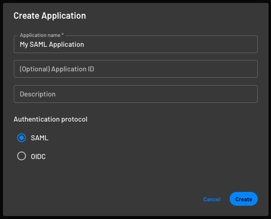 Create a SAML Application within Descope.