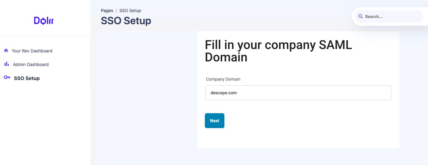 Descope self service provisioning guide configure company domain.